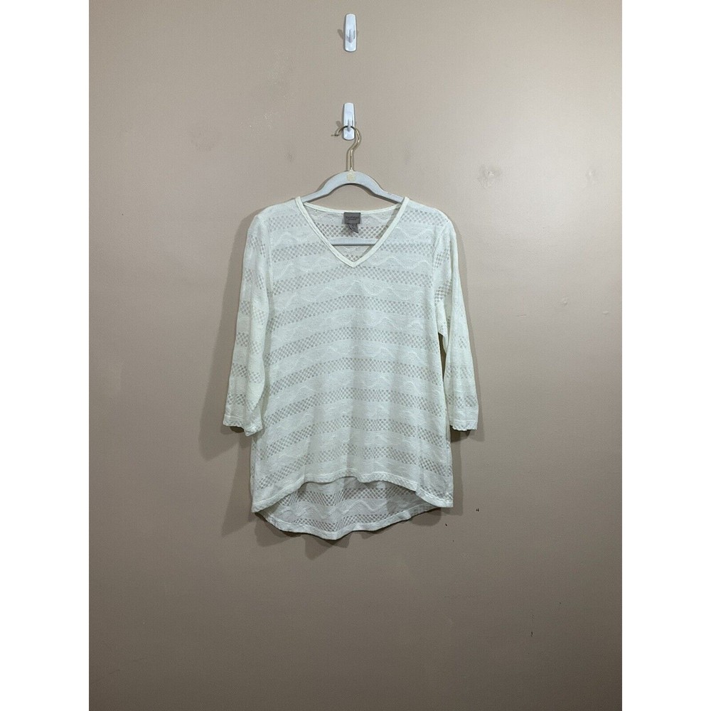 Chicos Easywear Womens Sweater Size 1 White Coastal Semi Sheer Lightweight Beach